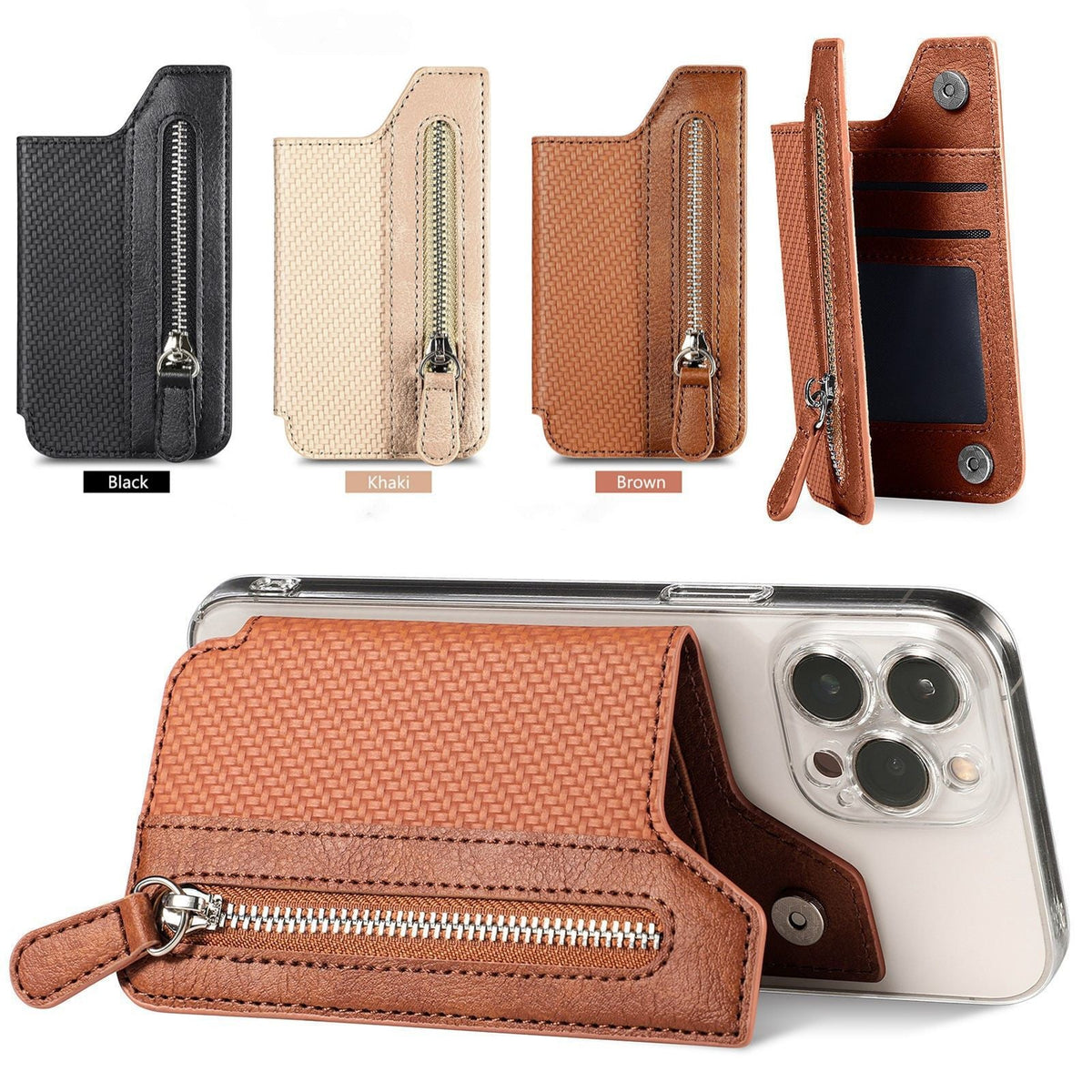2 Pcs Blue Multifunction Stick-On Phone Wallet - PU Leather Card Holder with Zipper & Flip Cover Tristar Online