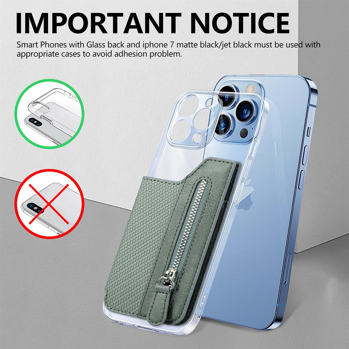 2 Pcs Blue Multifunction Stick-On Phone Wallet - PU Leather Card Holder with Zipper & Flip Cover Tristar Online