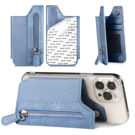 2 Pcs Blue Multifunction Stick-On Phone Wallet - PU Leather Card Holder with Zipper & Flip Cover Tristar Online