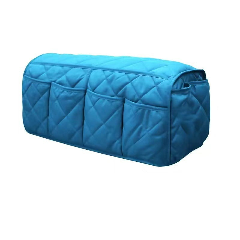 2 Pcs Blue Quilted Sofa Armrest Organizer Caddy - Multi-Pocket Remote Control Holder Bag Tristar Online