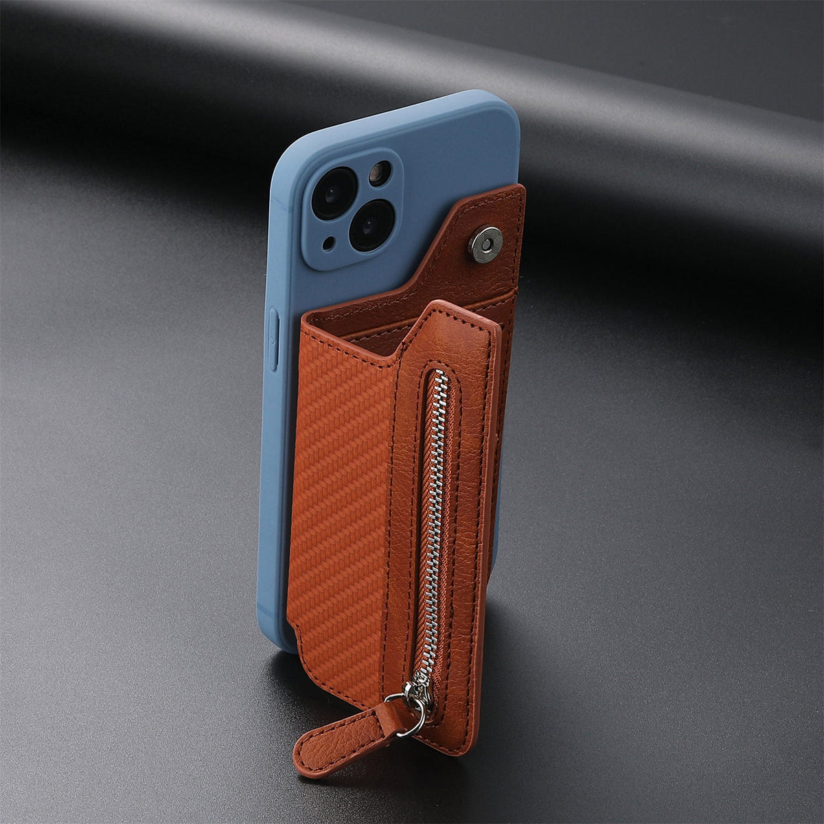 2 Pcs Brown Multifunction Stick-On Phone Wallet - PU Leather Card Holder with Zipper & Flip Cover Tristar Online