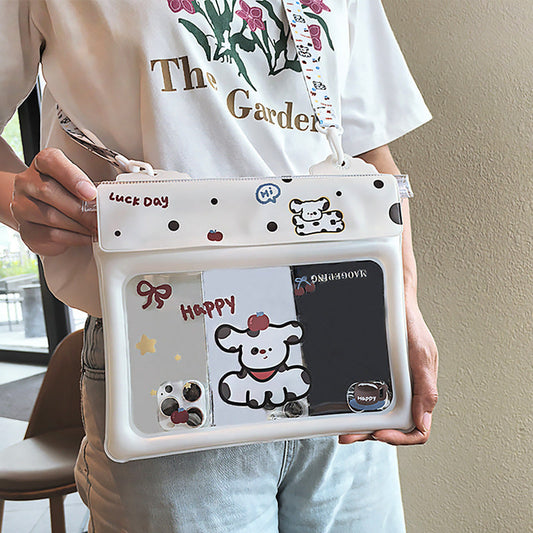 2 Pcs Cartoon Dog Pattern On White Background Cute Floating Waterproof Pouch - Touch-Sensitive Screen & Adjustable Strap Tristar Online