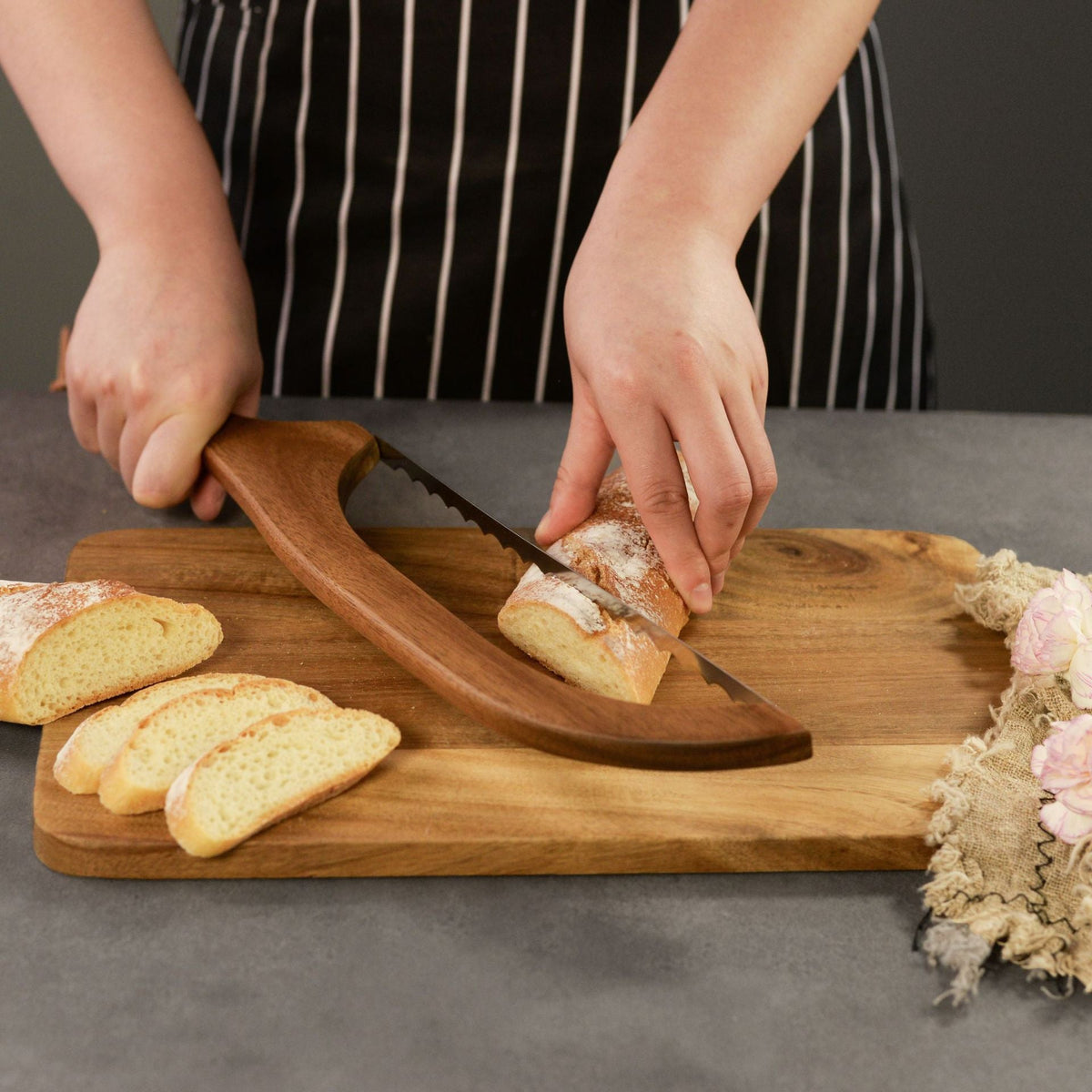 2 Pcs Khaki Artisan Wooden Bread Bow Knife - Serrated Stainless Steel Slicer for Effortless Crumb-Free Cutting Tristar Online