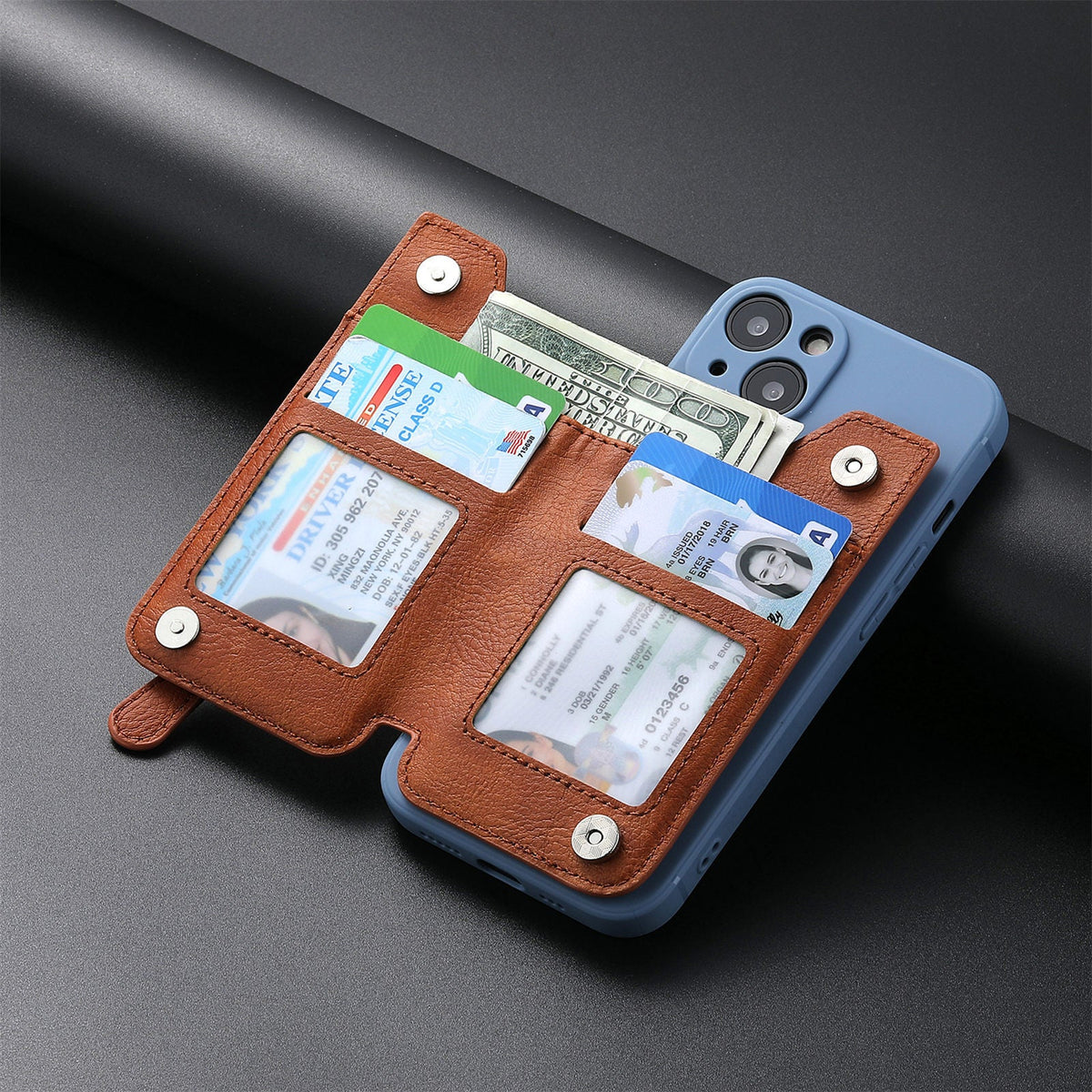 2 Pcs Khaki Multifunction Stick-On Phone Wallet - PU Leather Card Holder with Zipper & Flip Cover Tristar Online