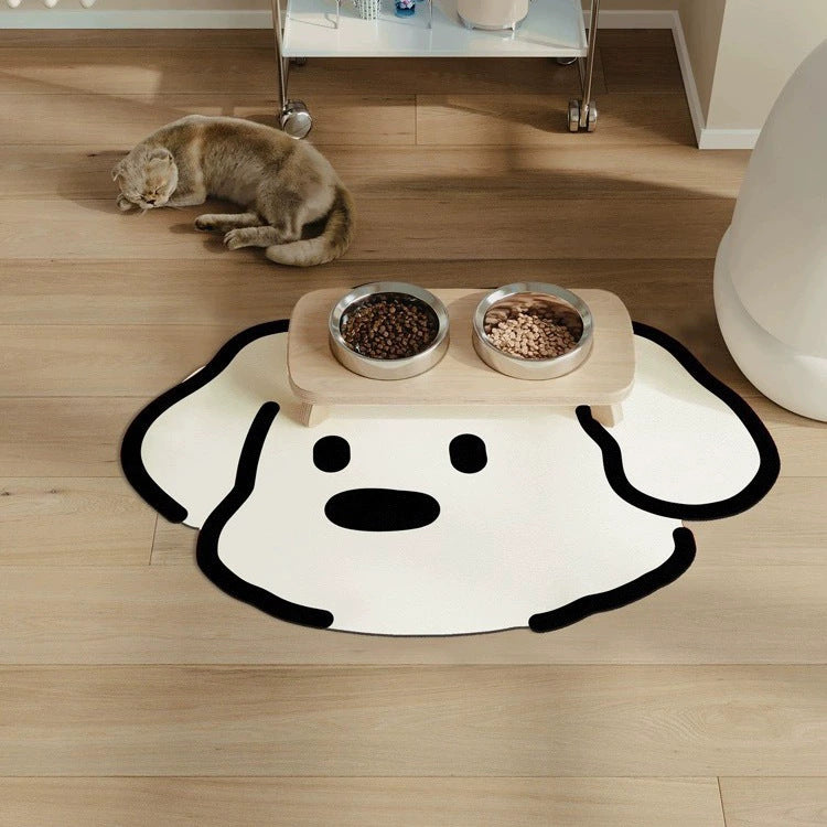 2 Pcs Style 1 White And Black Puppy pattern Cartoon Pet Feeding Mat for Cats & Dogs - Absorbent Diatom Mud Splash-Proof Mat, Easy to Clean Tristar Online
