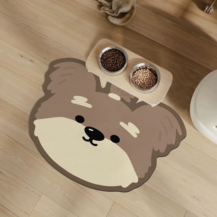 2 Pcs Style 6 Grey and Green Puppy pattern Cartoon Pet Feeding Mat for Cats & Dogs - Absorbent Diatom Mud Splash-Proof Mat, Easy to Clean Tristar Online