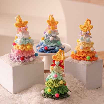 2 Pcs Style A Yellow and Pink Handmade Crochet Christmas Tree Ornament - Festive Hanging Decoration with Jingle Bell Tristar Online