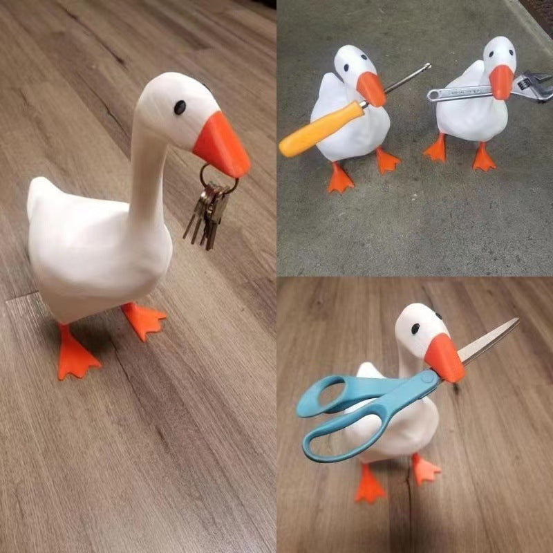 2 Pcs White and Yellow Whimsical Magnetic Goose Figurine - Novelty Key Holder & Desk Organizer Tristar Online