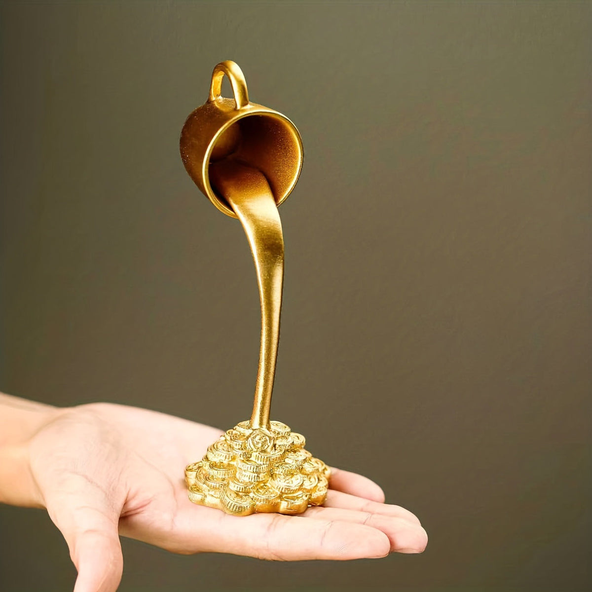 2 Pcs White Cup With Golden "Spill" And Base Magic Pouring Coffee Cup Sculpture - Unique Resin Tabletop Art Accent Tristar Online