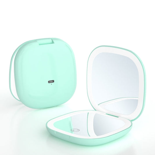 2-piece Green Portable LED Makeup Mirror - Rechargeable Compact with 3-Color Lights & 5x Magnification Tristar Online