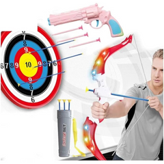 Archery Game Set Large Light-Up - 1.2m Target Frame, Unlit Bow and Arrow Kit, Target Disk, and 2 Suction Cup Soft Bullet Guns