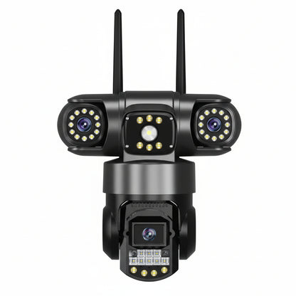 15MP WiFi PTZ Outdoor Security Camera – Triple Lens, 3-Screen View, 10X Zoom, Human Detection, IP Cam Pristine - Refurbished