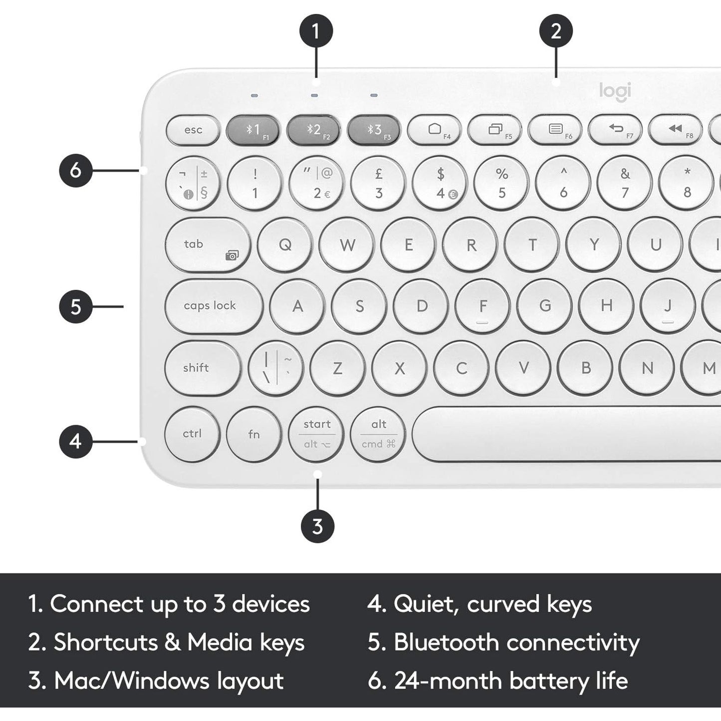 Logitech K380 Multi-Device Bluetooth Wireless Keyboard with Easy-Switch for Up to 3 Devices - White Logitech
