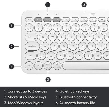 Logitech K380 Multi-Device Bluetooth Wireless Keyboard with Easy-Switch for Up to 3 Devices - White Logitech