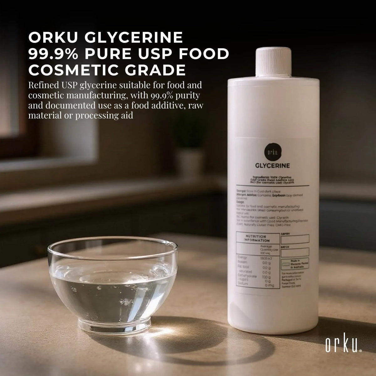 Orku 250mL Glycerine 99.9% Pure USP Food Cosmetic Grade - Vegetable Glycerol