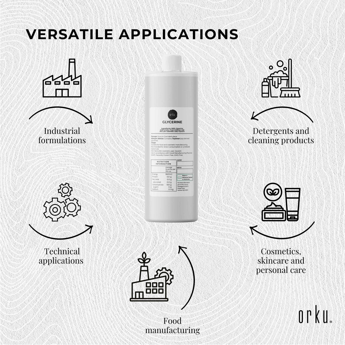 Orku 250mL Glycerine 99.9% Pure USP Food Cosmetic Grade - Vegetable Glycerol