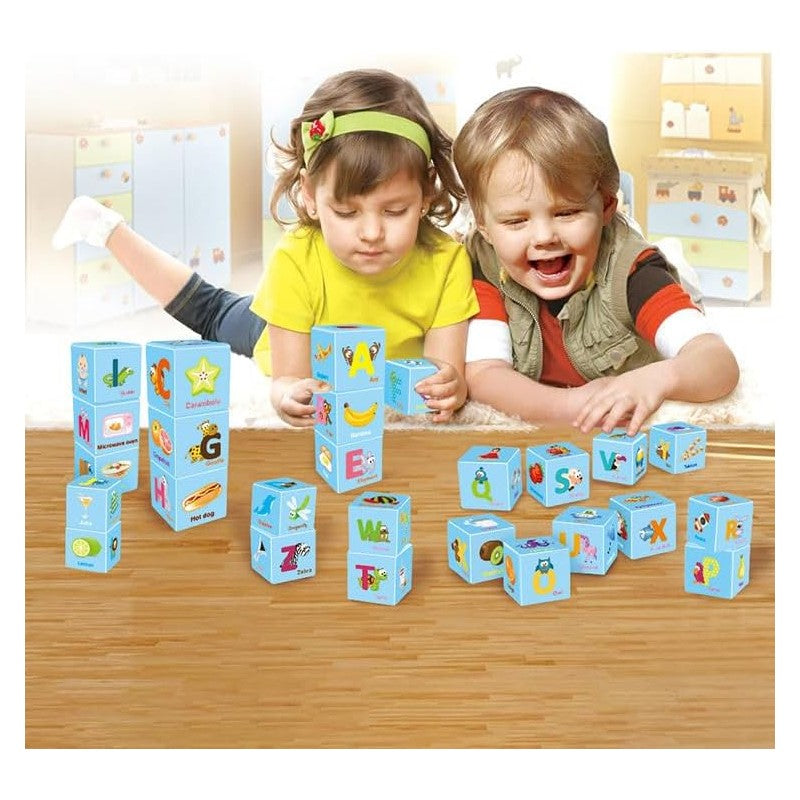 Educational Alphabet Cube Puzzle Block Set for Kids - Learn English Letters with 3D Plastic Puzzle (GCC) 26-Piece Tristar