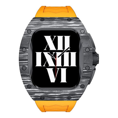Trion Luxury Carbon Fiber Protective Case and Modification Kit Compatible with Apple Watch Series 8 (44mm) - Orange/Black Trion