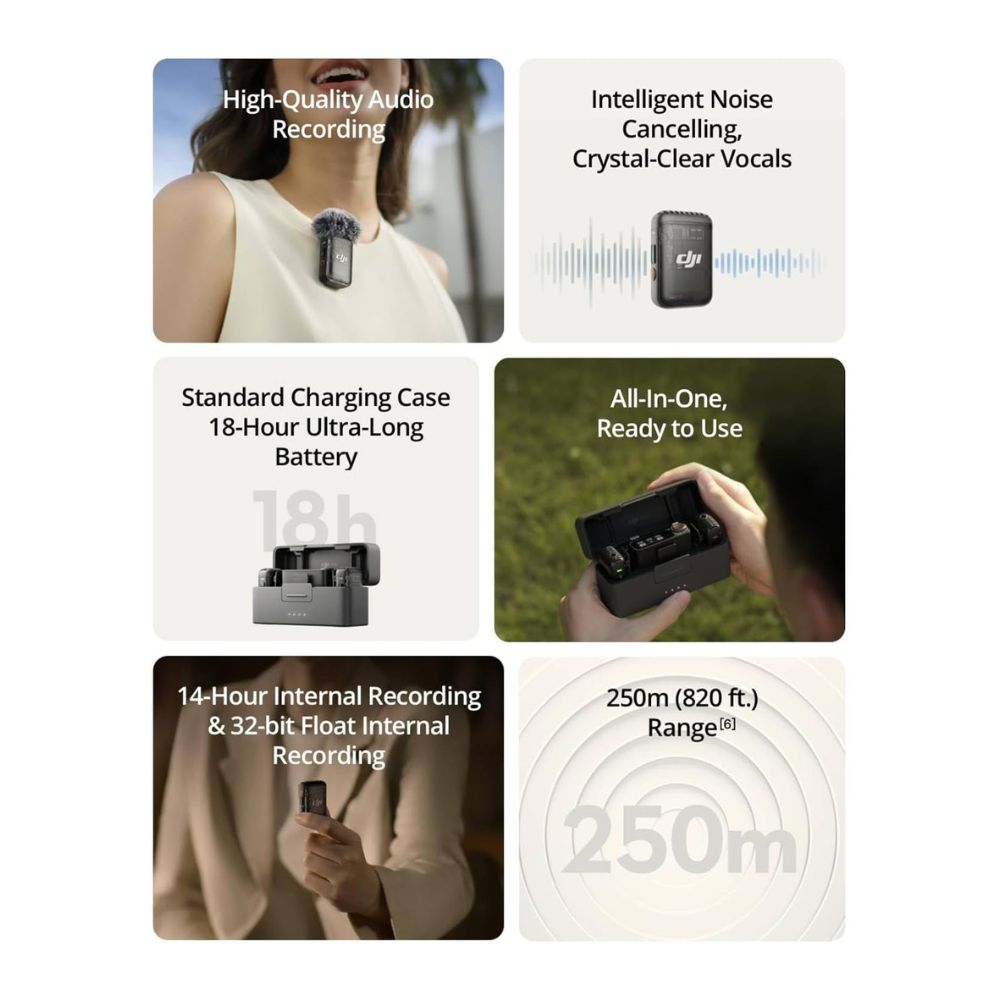 DJI Mic 2 Wireless Microphone System - 2 TX + 1 RX + Charging Case - 32-bit Float, Noise Cancelling DJI