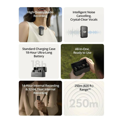 DJI Mic 2 Wireless Microphone System - 2 TX + 1 RX + Charging Case - 32-bit Float, Noise Cancelling DJI