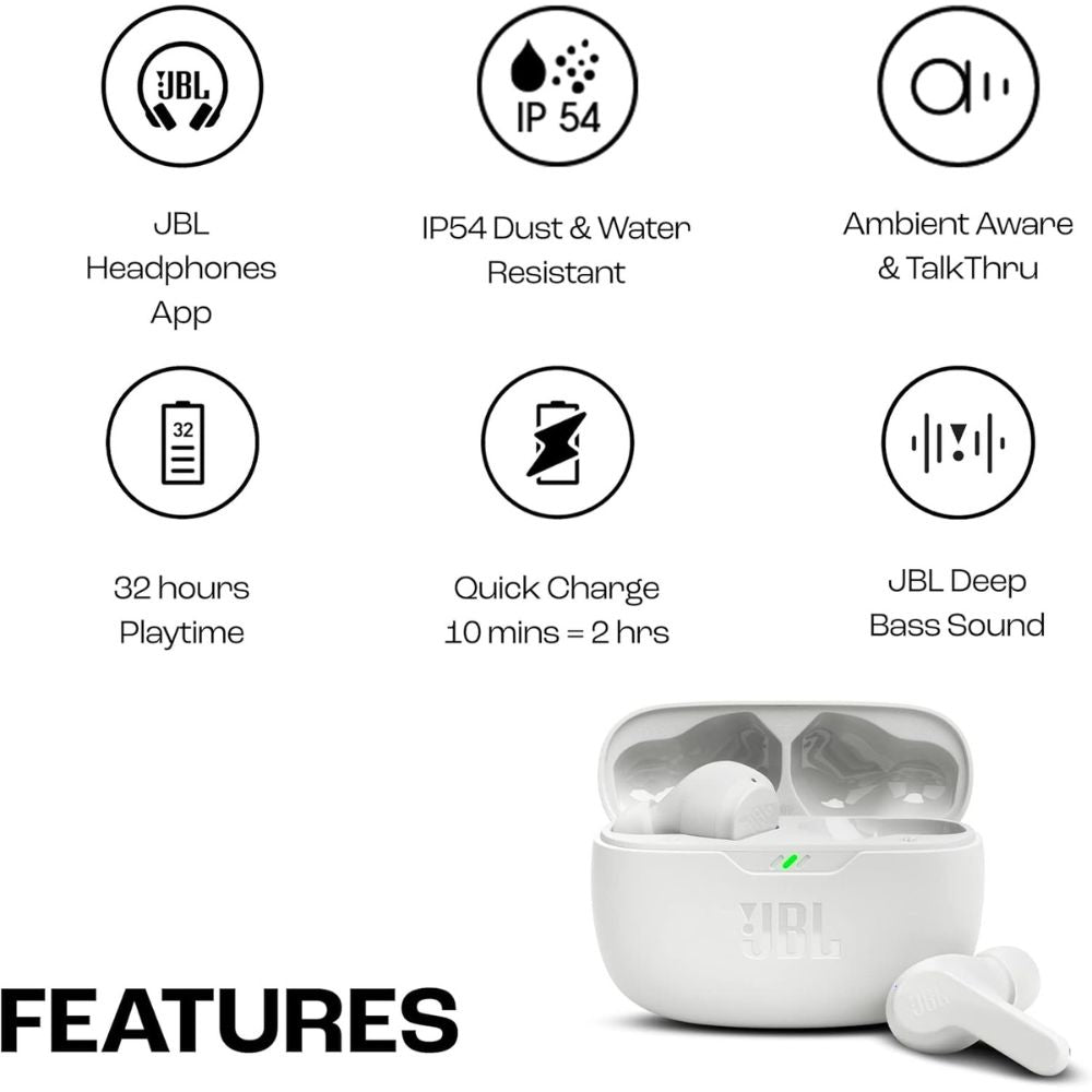JBL Wave Beam True Wireless Earbuds, White