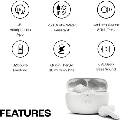 JBL Wave Beam True Wireless Earbuds, White
