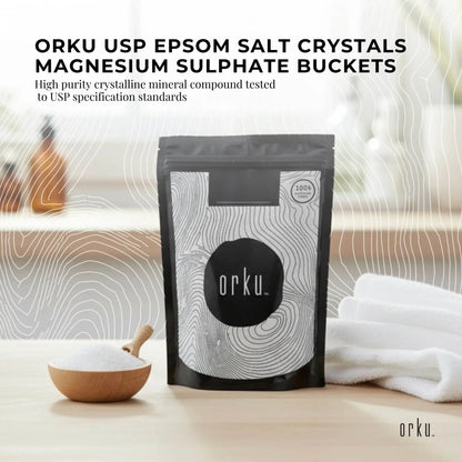 Orku 2Kg USP Epsom Salt Crystals Magnesium Sulphate - Bath Soak Salts