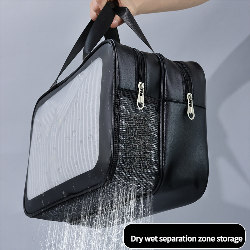 2PCS Dual-Layer Transparent PU Cosmetic Pouch - Wet and Dry Separation, Large size(31*15*20cm)- Pink Tristar Online