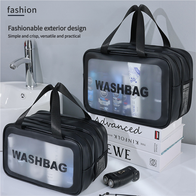 2PCS Dual-Layer Transparent PU Cosmetic Pouch - Wet and Dry Separation, Large size(31*15*20cm)- Pink Tristar Online