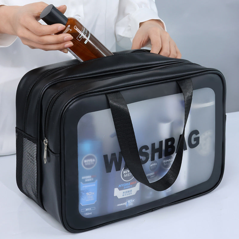 2PCS Dual-Layer Transparent PU Cosmetic Pouch - Wet and Dry Separation, Large size(31*15*20cm)- Pink Tristar Online