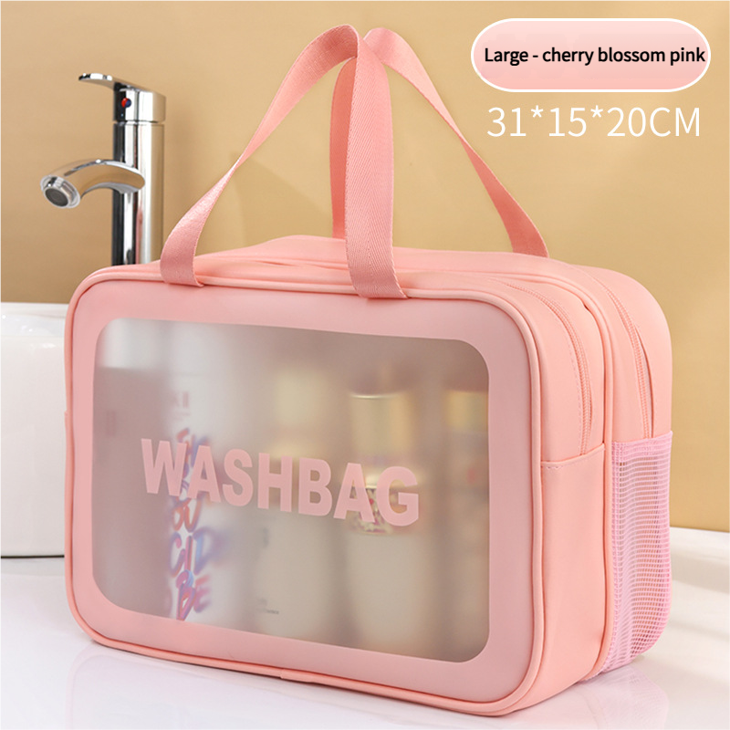 2PCS Dual-Layer Transparent PU Cosmetic Pouch - Wet and Dry Separation, Large size(31*15*20cm)- Pink Tristar Online