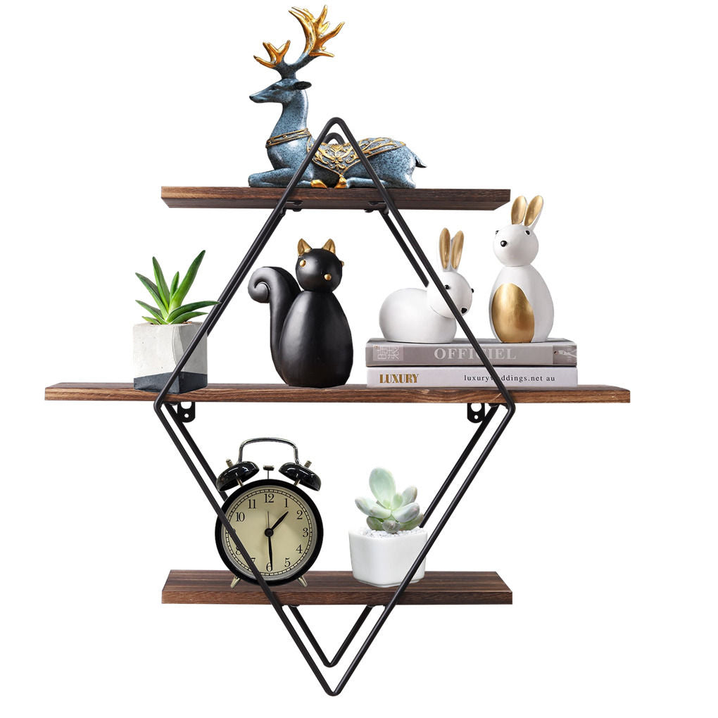 3 Tier Diamond Metal Floating Shelves Wall Mounted Display Tristar Online