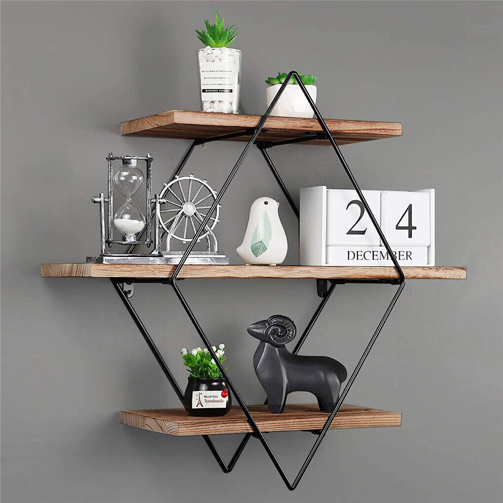 3 Tier Diamond Metal Floating Shelves Wall Mounted Display Tristar Online