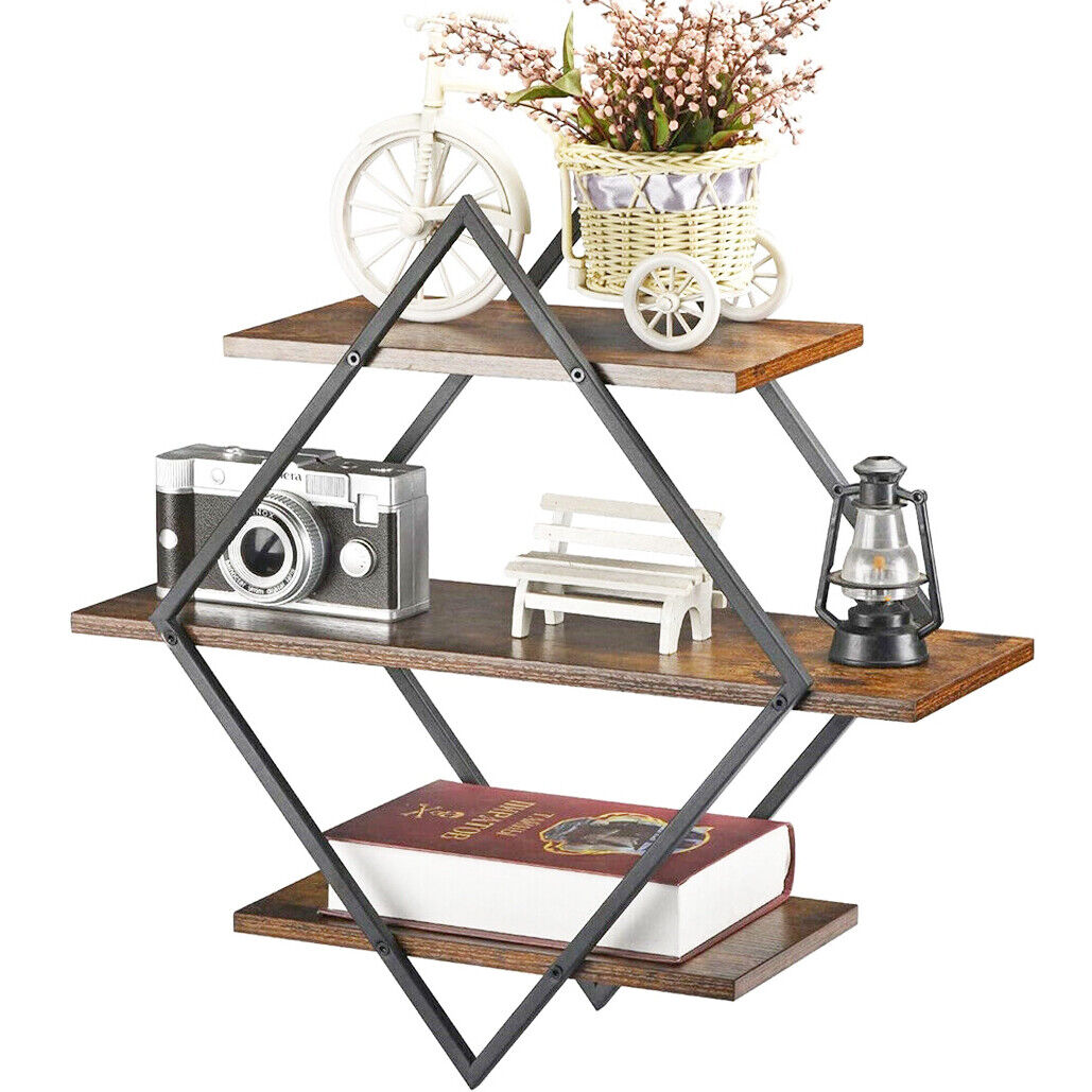 3 Tier Diamond Metal Floating Shelves Wall Mounted Display Tristar Online
