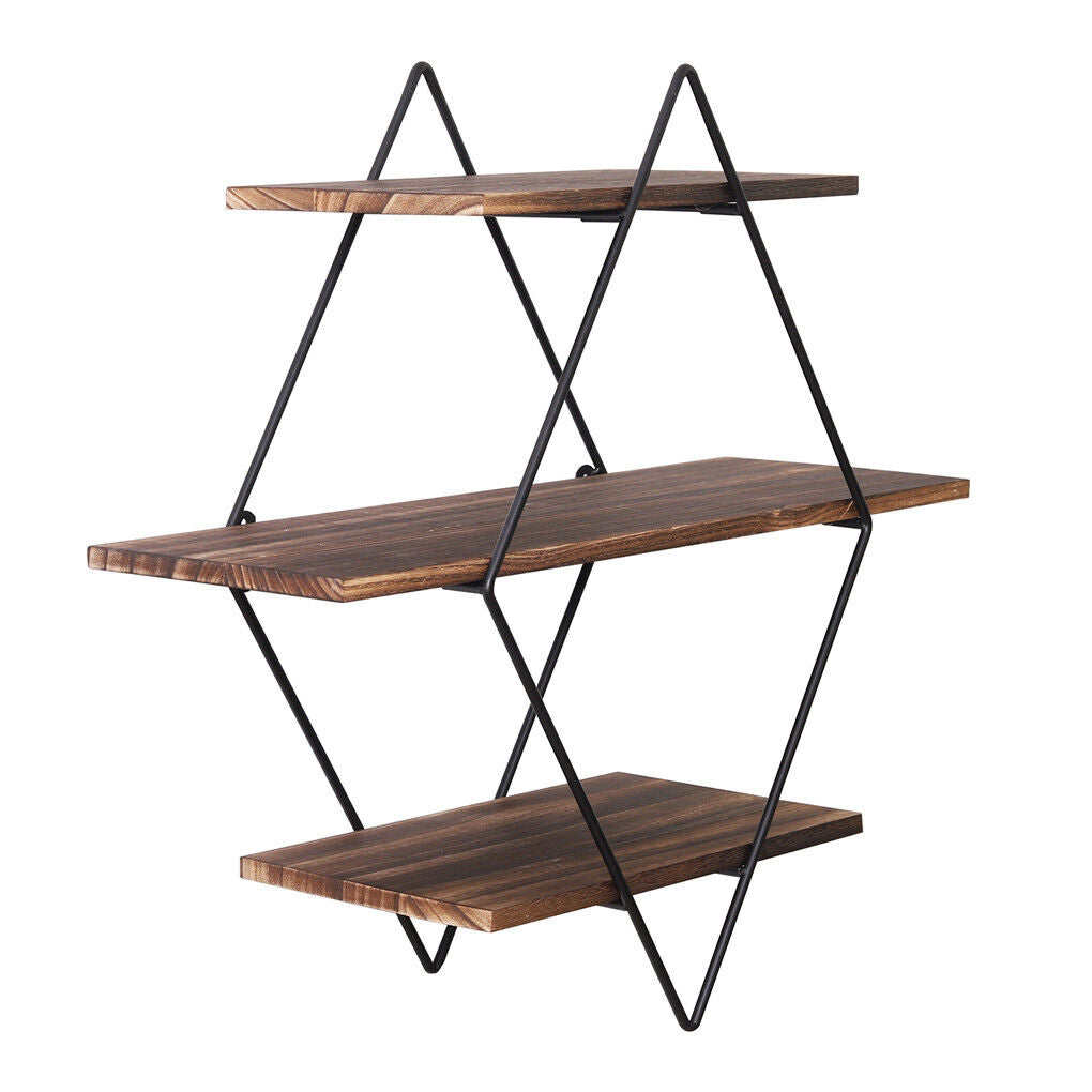 3-Tier Rustic Floating Wall Shelves Wood Display Books Tristar Online