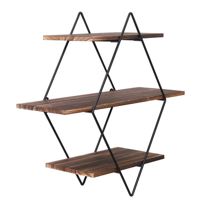 3-Tier Rustic Floating Wall Shelves Wood Display Books Tristar Online