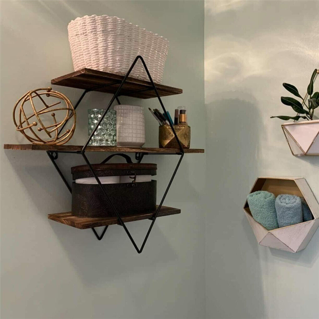 3-Tier Rustic Floating Wall Shelves Wood Display Books Tristar Online