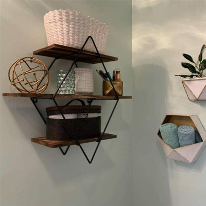 3-Tier Rustic Floating Wall Shelves Wood Display Books Tristar Online