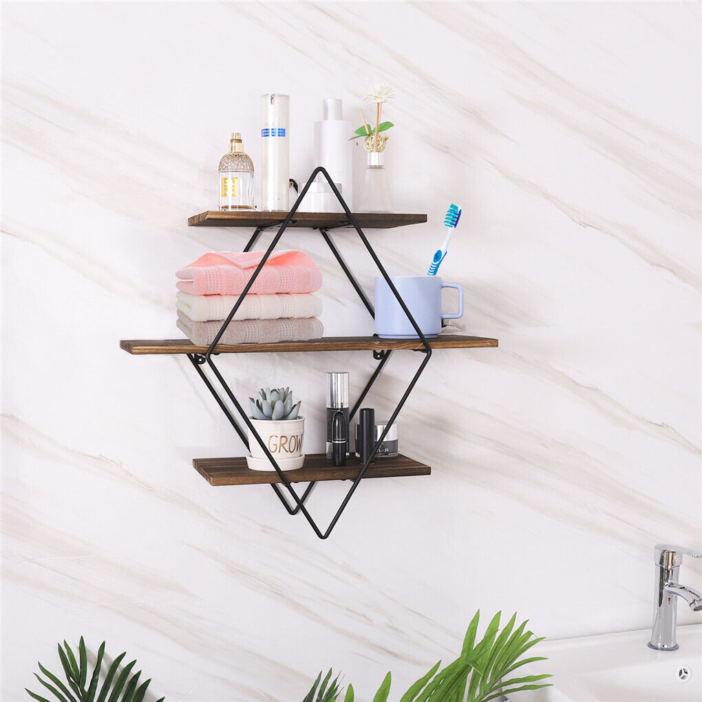 3-Tier Rustic Floating Wall Shelves Wood Display Books Tristar Online