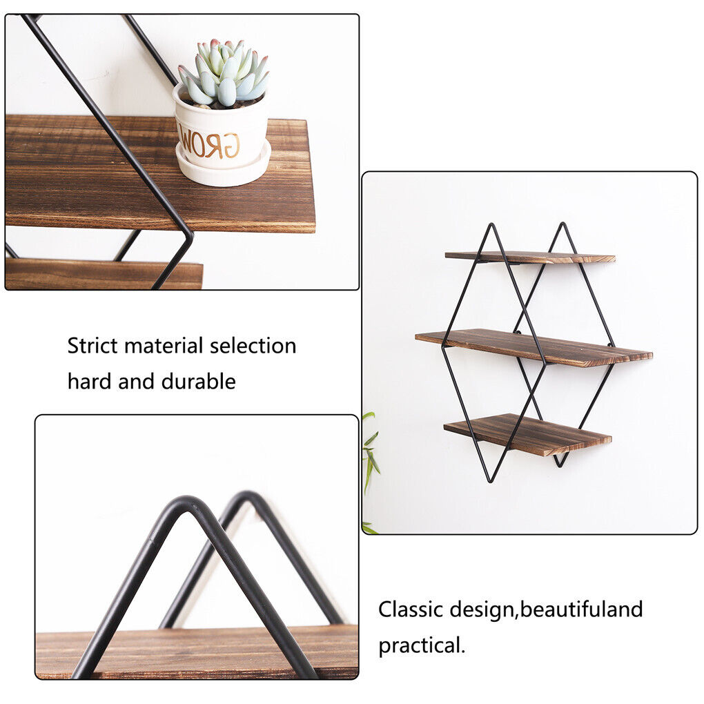 3-Tier Rustic Floating Wall Shelves Wood Display Books Tristar Online