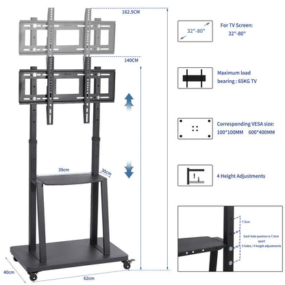 32-80 Rolling TV Stand with 2-Tier Shelf Adjustable Mount Tristar Online