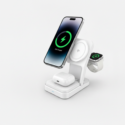 SPROUT Qi2 Magnetic 3-in-1 Wireless Charger – White - Fast Charging Stand for iPhone, Apple Watch & AirPods - Pristine - Refurbished SPROUT