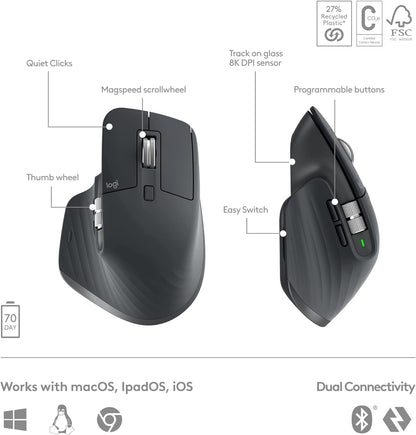 Logitech MX Keys S Combo - Performance Wireless Keyboard and Mouse with Palm Rest, Customizable Illumination, Fast Scrolling, Bluetooth, USB C, for Windows, Linux, Chrome, Mac Logitech