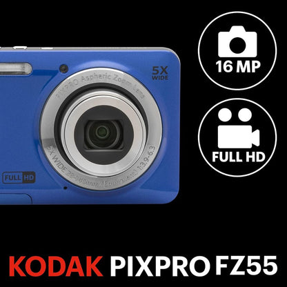 Kodak PixPro FZ55 Blue Digital Camera 16MP, 5x Zoom, 720p HD Kodak