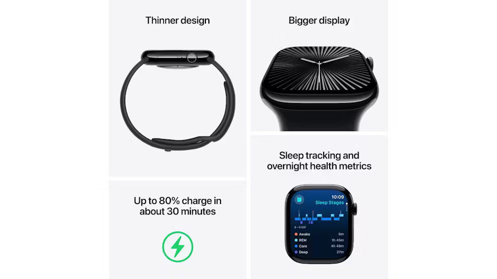 Apple Watch Series 10 GPS + Cellular 42mm Silver Aluminium Case with Denim Sport Band - AU Version Apple