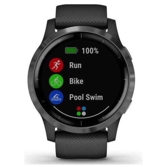 Garmin Vivoactive 4 smartwatch Slate Grey Black, large size front and strap view