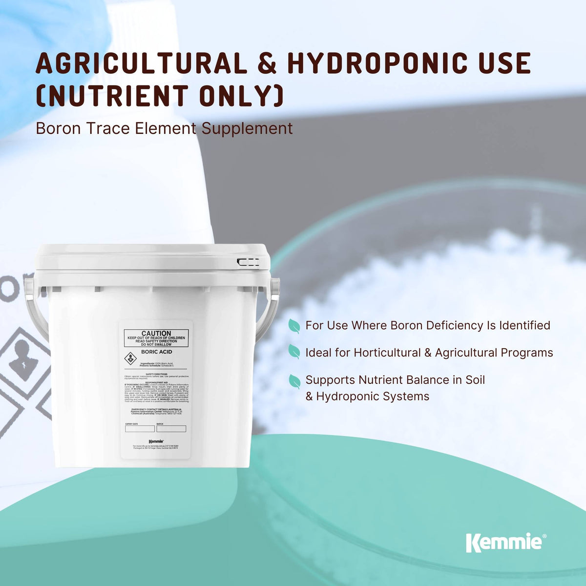 Kemmie 4.9Kg Boric Acid Powder 99.9% Pure Tub - Soluble Orthoboric Acid H3BO3