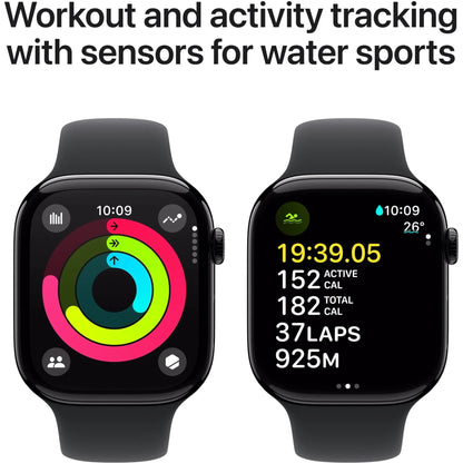 Apple Watch Series 10 46mm Jet Black Aluminium Case GPS + Cellular Sport Band - Excellent - Refurbished ( Au Version ) Apple