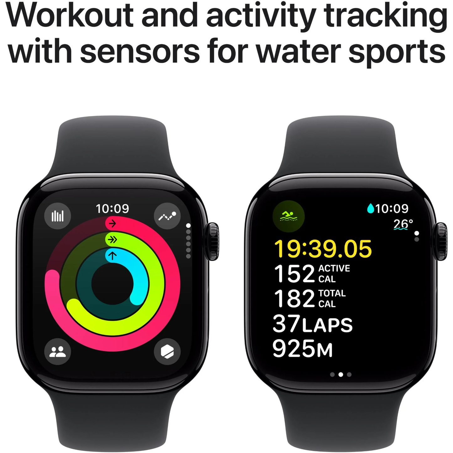 Apple Watch Series 10 42mm Jet Black Aluminium Case GPS + Cellular Sport Band - Black - Good - Refurbished (AU Version) Apple