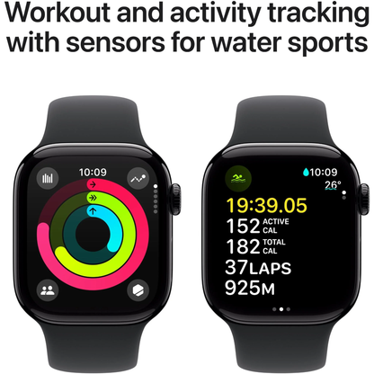 Apple Watch Series 10 42mm Jet Black Aluminium Case GPS + Cellular Sport Band - Black - Good - Refurbished (AU Version) Apple